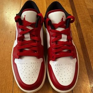 Air Jordan 1 Low Sneaker in White, Gym Red, Black, & Sail